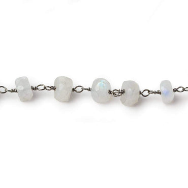 6mm Rainbow Moonstone faceted rondelle Black Gold plated Chain by the foot 29 pcs (ONLINE ORDER ONLY)