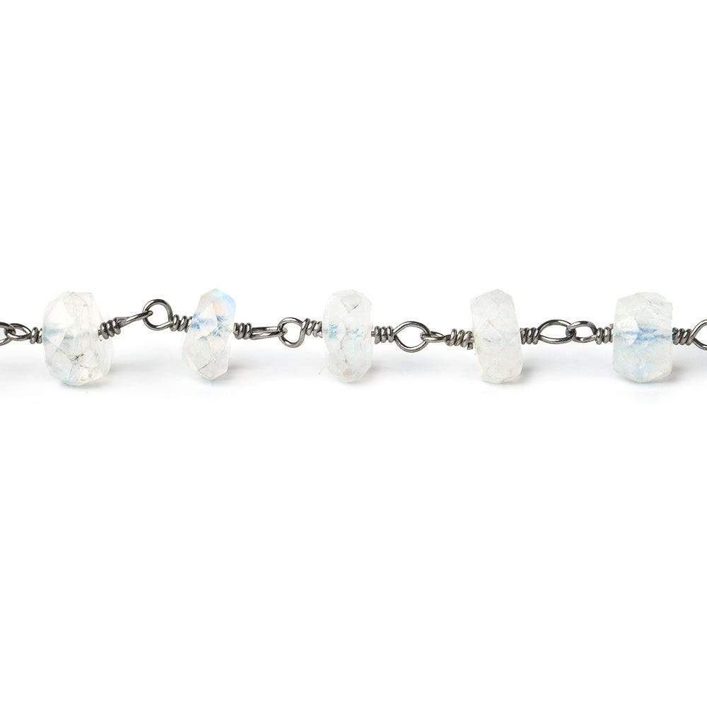 6mm Rainbow Moonstone faceted rondelle Black Gold plated Chain by the foot (ONLINE ORDER ONLY)