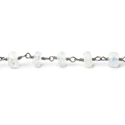 6mm Rainbow Moonstone faceted rondelle Black Gold plated Chain by the foot (ONLINE ORDER ONLY)