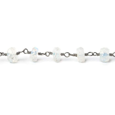 6mm Rainbow Moonstone faceted rondelle Black Gold plated Chain by the foot (ONLINE ORDER ONLY)