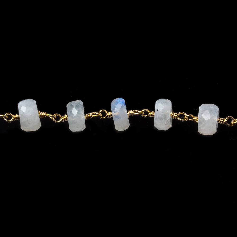6mm Rainbow Moonstone faceted rondelle Gold Chain by the foot 30 pieces (ONLINE ORDER ONLY)