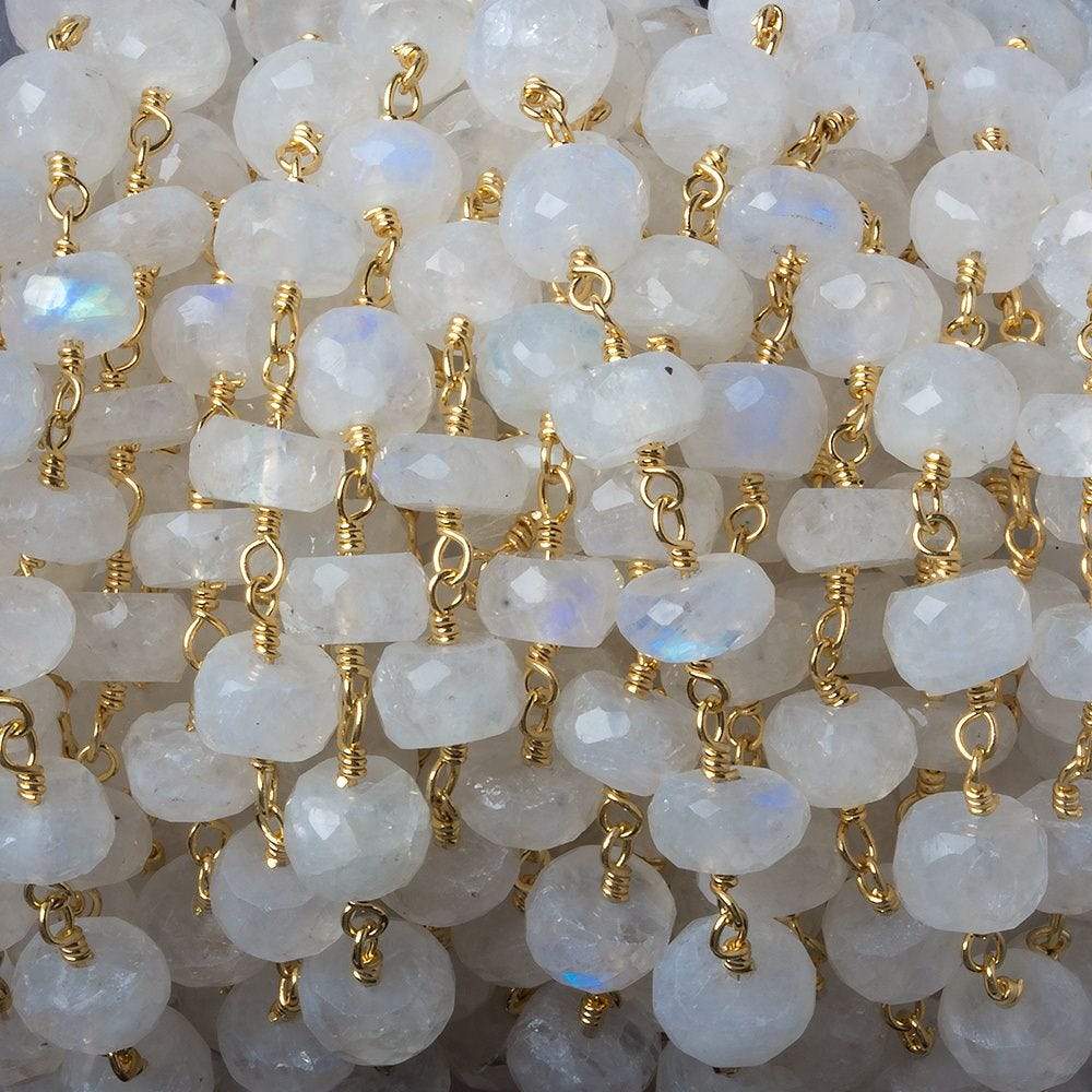 6mm Rainbow Moonstone faceted rondelle Gold Chain by the foot 30 pieces (ONLINE ORDER ONLY)