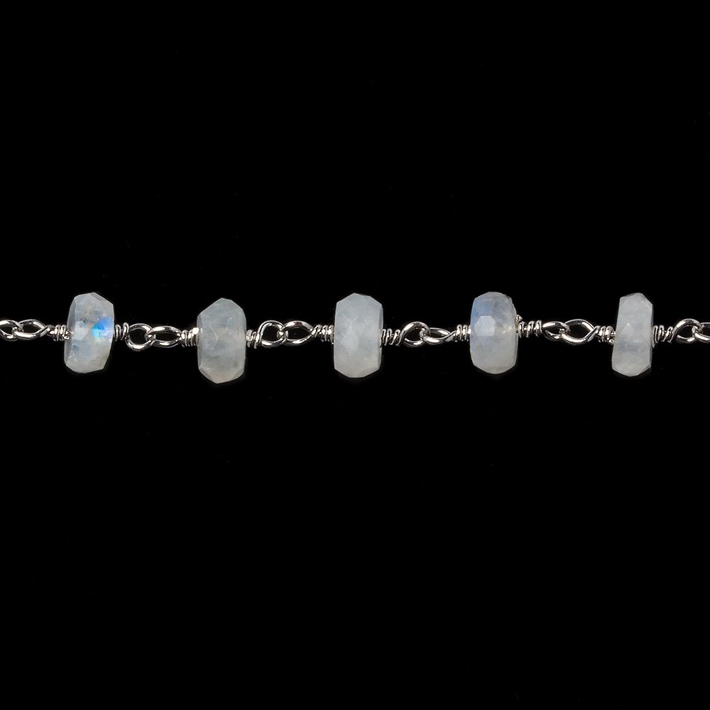 6mm Rainbow Moonstone faceted rondelle Silver Chain by the foot 30 pieces (ONLINE ORDER ONLY)