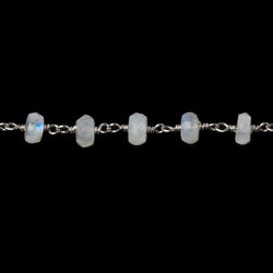 6mm Rainbow Moonstone faceted rondelle Silver Chain by the foot 30 pieces (ONLINE ORDER ONLY)