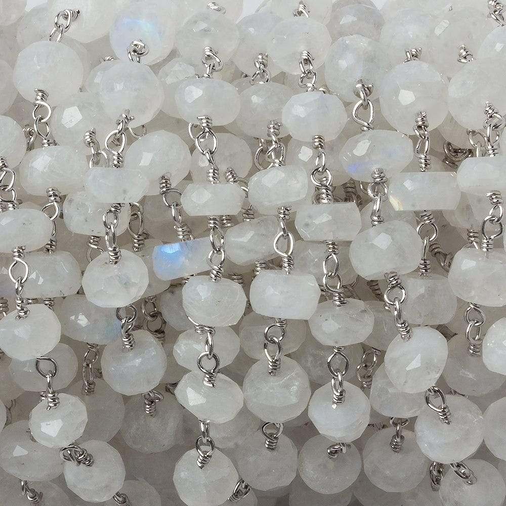 6mm Rainbow Moonstone faceted rondelle Silver Chain by the foot 30 pieces (ONLINE ORDER ONLY)