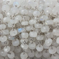 6mm Rainbow Moonstone faceted rondelle Silver Chain by the foot 30 pieces (ONLINE ORDER ONLY)