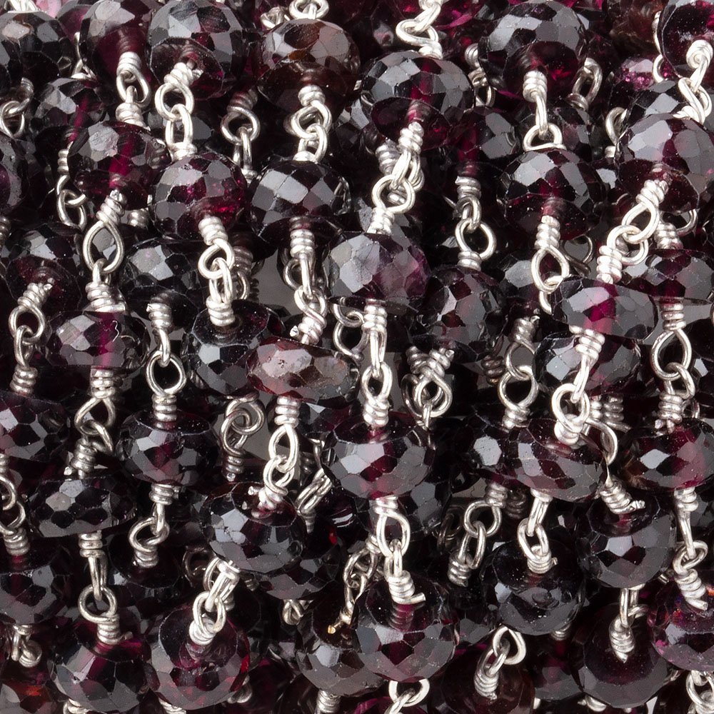 6mm Rhodolite Garnet Faceted Rondelles on .925 Sterling Silver Chain (ONLINE ORDER ONLY)