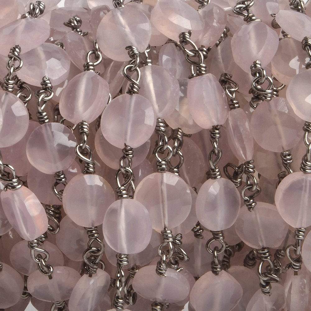6mm Rose Chalcedony faceted coin Black Gold Chain by the foot 25 pieces (ONLINE ORDER ONLY)