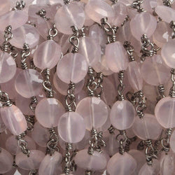6mm Rose Chalcedony faceted coin Black Gold Chain by the foot 25 pieces (ONLINE ORDER ONLY)