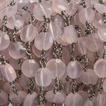 6mm Rose Chalcedony faceted coin Black Gold Chain by the foot 25 pieces (ONLINE ORDER ONLY)