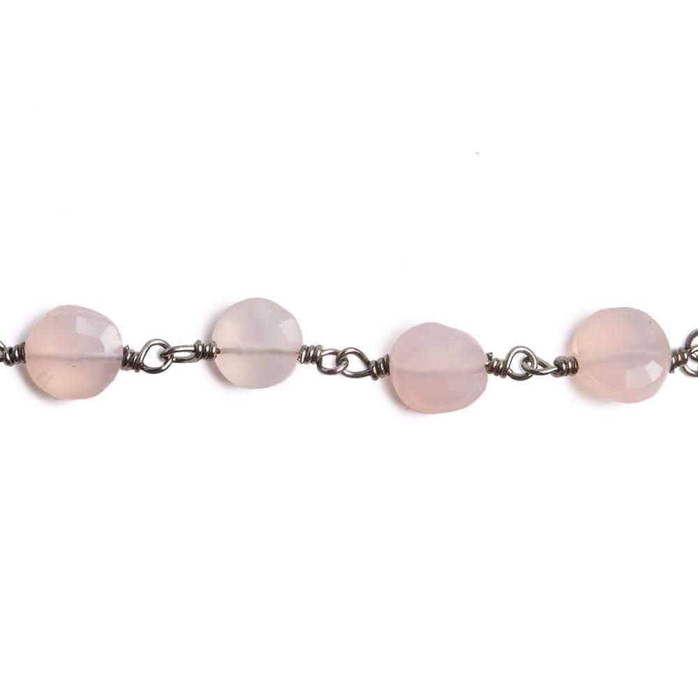 6mm Rose Chalcedony faceted coin Black Gold Chain by the foot 25 pieces (ONLINE ORDER ONLY)