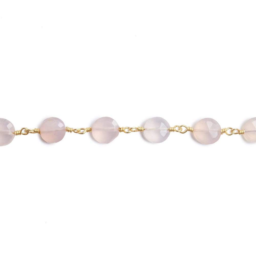 6mm Rose Chalcedony faceted coin Gold plated Chain by the foot 25 pieces (ONLINE ORDER ONLY)