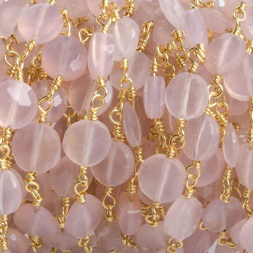 6mm Rose Chalcedony faceted coin Gold plated Chain by the foot 25 pieces (ONLINE ORDER ONLY)
