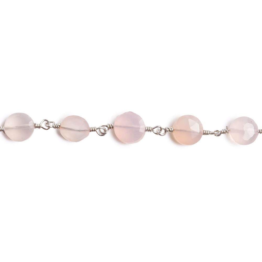 6mm Rose Chalcedony faceted coin Silver plated Chain by the foot 25 pieces (ONLINE ORDER ONLY)