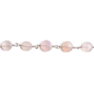 6mm Rose Chalcedony faceted coin Silver plated Chain by the foot 25 pieces (ONLINE ORDER ONLY)