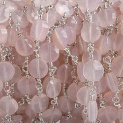 6mm Rose Chalcedony faceted coin Silver plated Chain by the foot 25 pieces (ONLINE ORDER ONLY)
