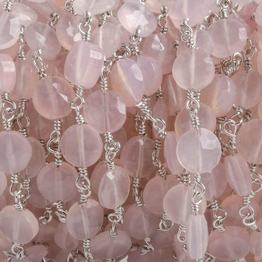 6mm Rose Chalcedony faceted coin Silver plated Chain by the foot 25 pieces (ONLINE ORDER ONLY)