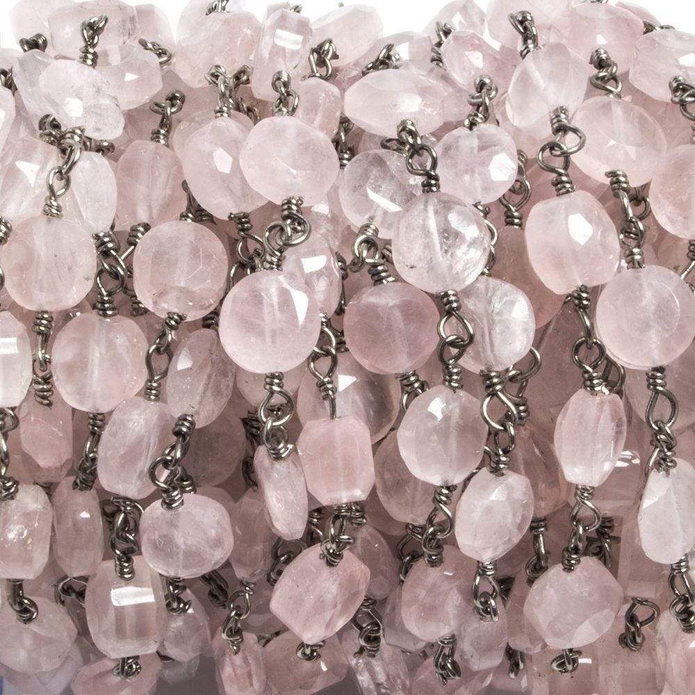 6mm Rose Quartz faceted coin Black Gold plated Chain by the foot 23 pieces (ONLINE ORDER ONLY)