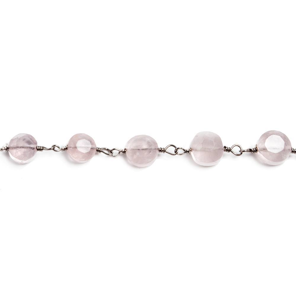 6mm Rose Quartz faceted coin Black Gold plated Chain by the foot 23 pieces (ONLINE ORDER ONLY)