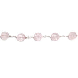 6mm Rose Quartz faceted coin Silver plated Chain by the foot 23 pieces (ONLINE ORDER ONLY)