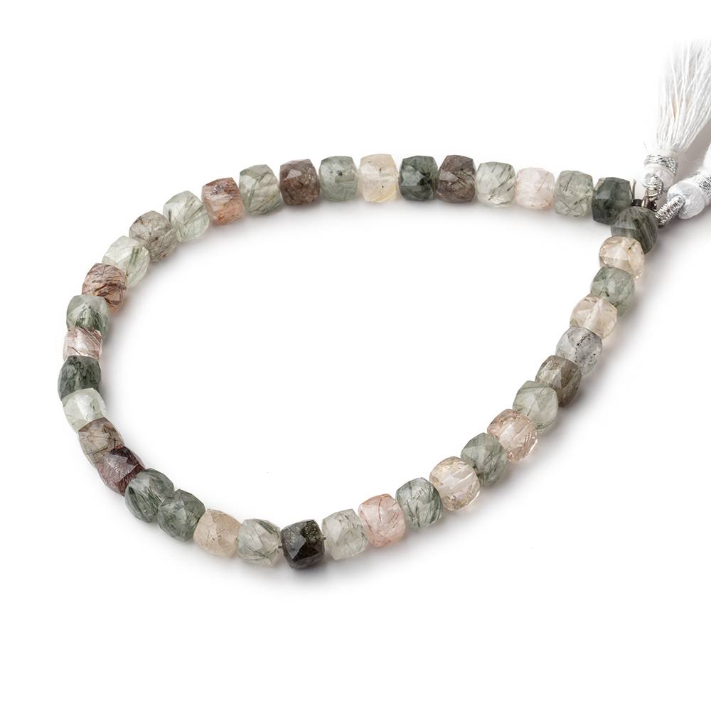 6mm Sagenitic Quartz faceted cube beads 8 inch 36 pieces (ONLINE ORDER ONLY)