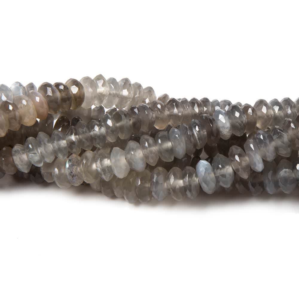 6mm Shaded Platinum Grey Moonstone faceted rondelle 15.5 in. 153 beads (ONLINE ORDER ONLY)