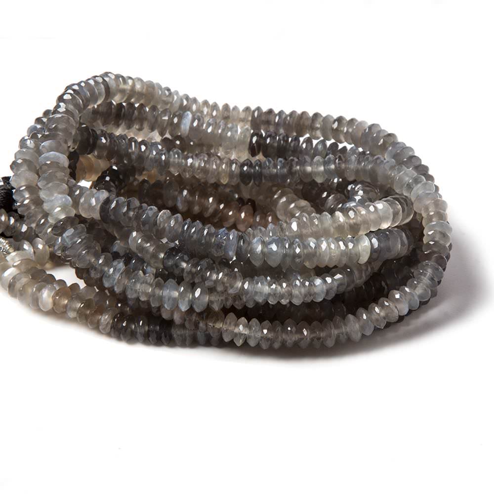 6mm Shaded Platinum Grey Moonstone faceted rondelle 15.5 in. 153 beads (ONLINE ORDER ONLY)