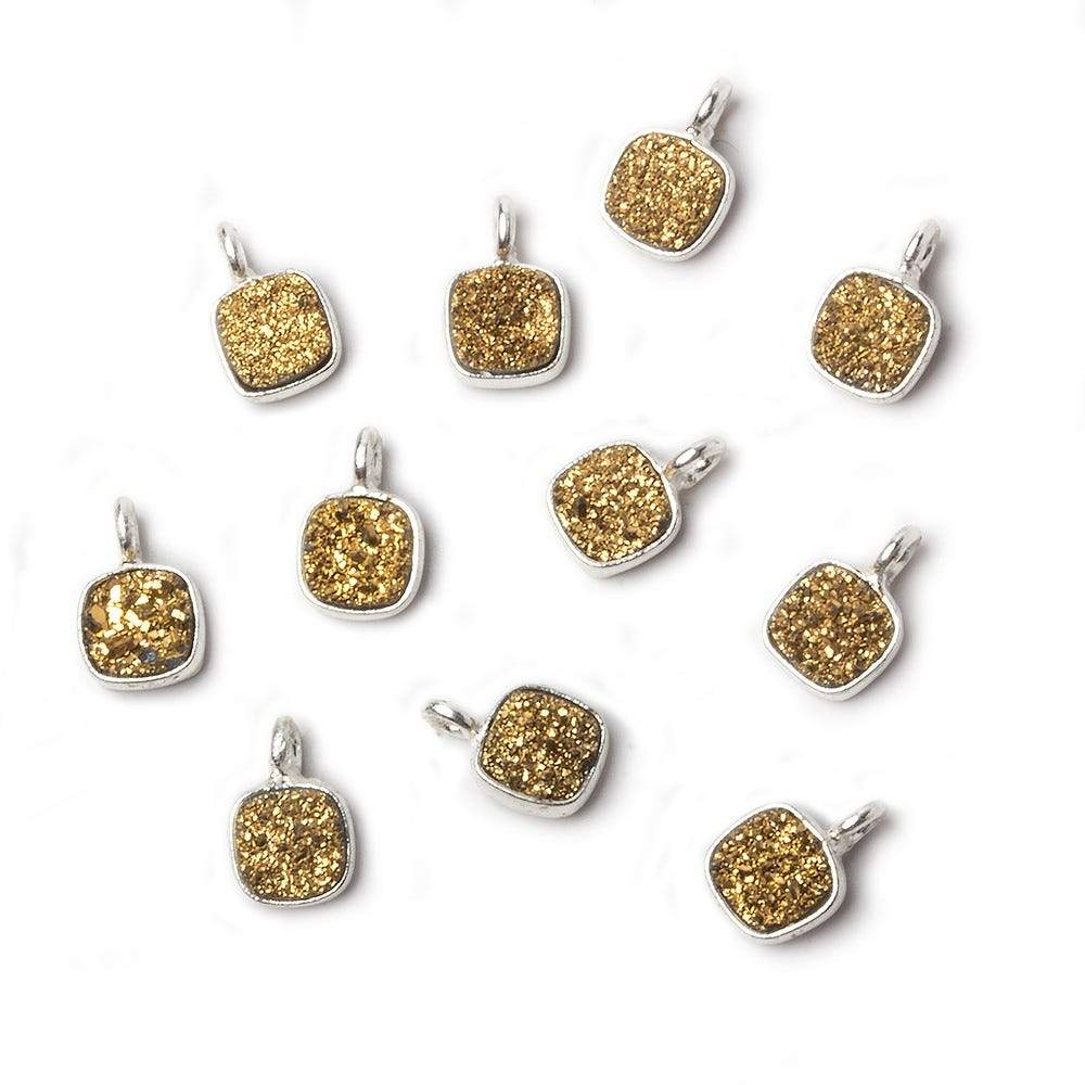 6mm Silver .925 Bezel Gold Micro Drusy Square Pendant 1 piece with side facing ring (ONLINE ORDER ONLY)