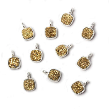 6mm Silver .925 Bezel Gold Micro Drusy Square Pendant 1 piece with side facing ring (ONLINE ORDER ONLY)