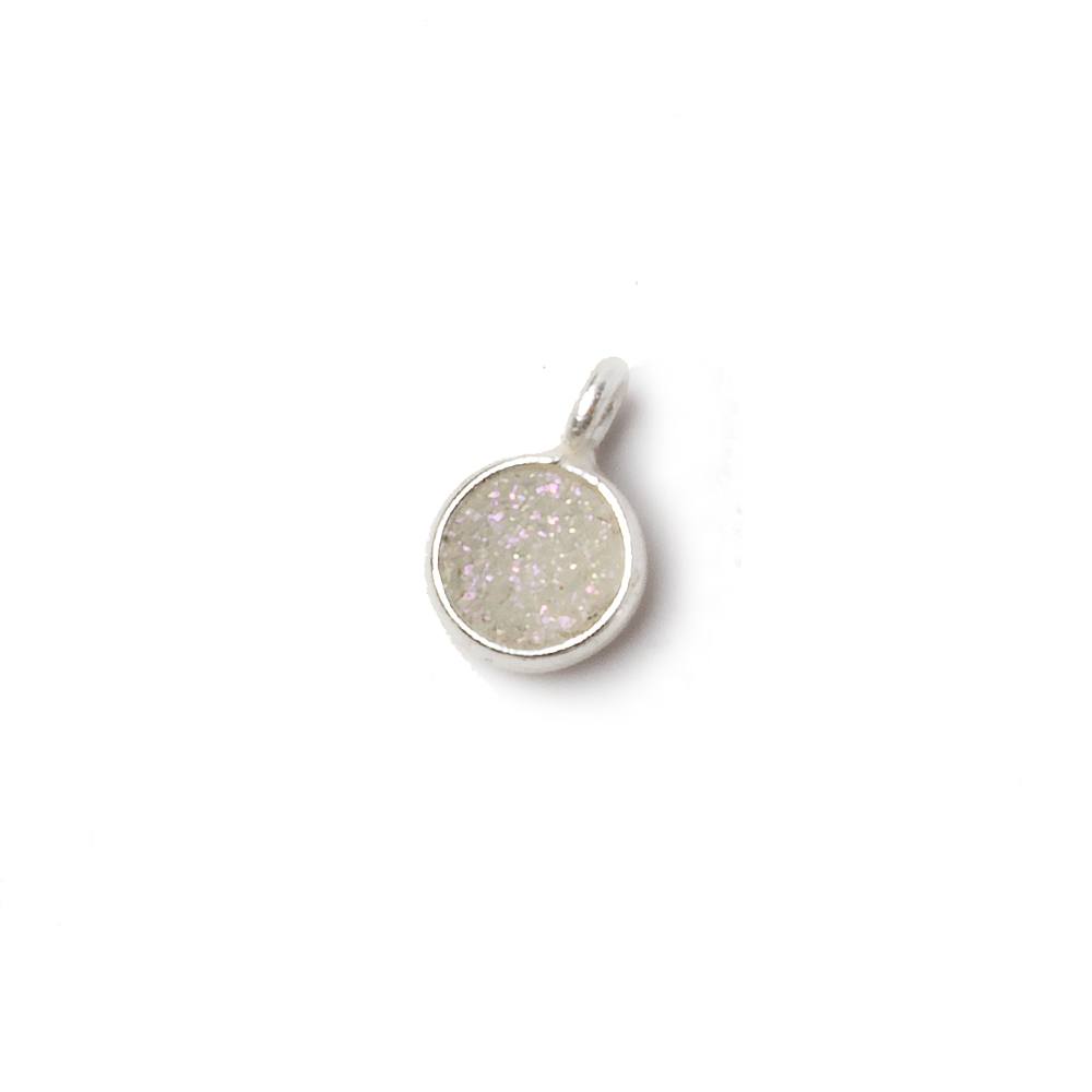 6mm Silver .925 Bezel Pearl White Gold Micro Drusy Coin Pendant 1 piece with side facing ring (ONLINE ORDER ONLY)