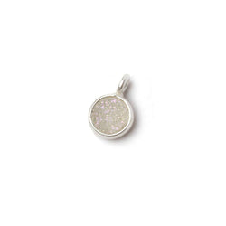 6mm Silver .925 Bezel Pearl White Gold Micro Drusy Coin Pendant 1 piece with side facing ring (ONLINE ORDER ONLY)