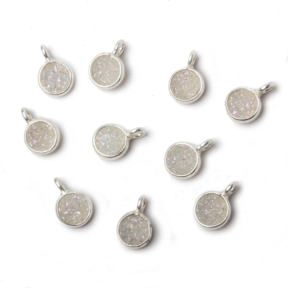 6mm Silver .925 Bezel Pearl White Gold Micro Drusy Coin Pendant 1 piece with side facing ring (ONLINE ORDER ONLY)