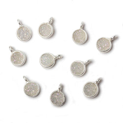6mm Silver .925 Bezel Pearl White Gold Micro Drusy Coin Pendant 1 piece with side facing ring (ONLINE ORDER ONLY)