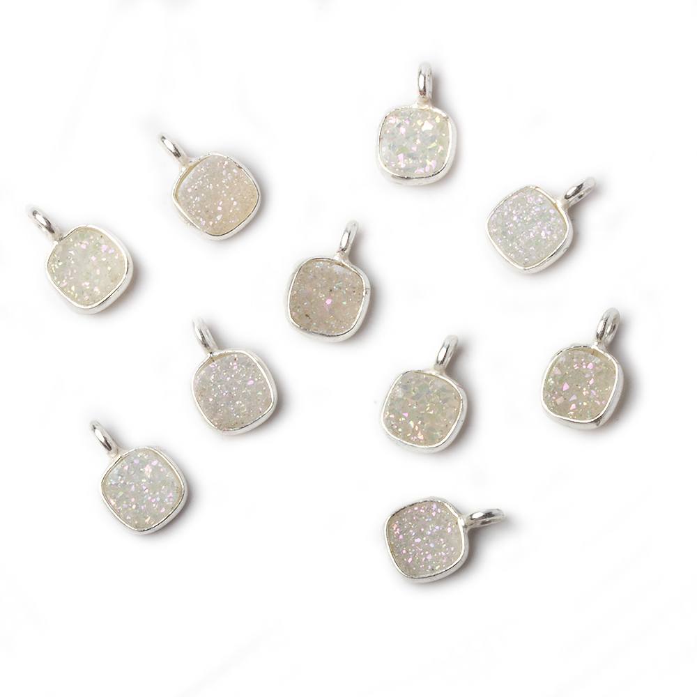 6mm Silver .925 Bezel Pearl White Gold Micro Drusy Square Pendant 1 piece with side facing ring (ONLINE ORDER ONLY)