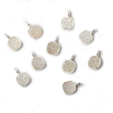 6mm Silver .925 Bezel Pearl White Gold Micro Drusy Square Pendant 1 piece with side facing ring (ONLINE ORDER ONLY)