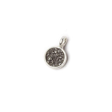 6mm Silver .925 Bezel Platinum Micro Drusy Coin Pendant 1 piece with side facing ring (ONLINE ORDER ONLY)