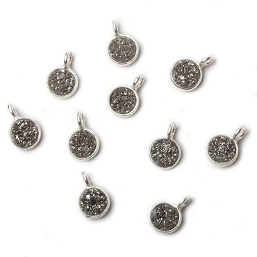 6mm Silver .925 Bezel Platinum Micro Drusy Coin Pendant 1 piece with side facing ring (ONLINE ORDER ONLY)