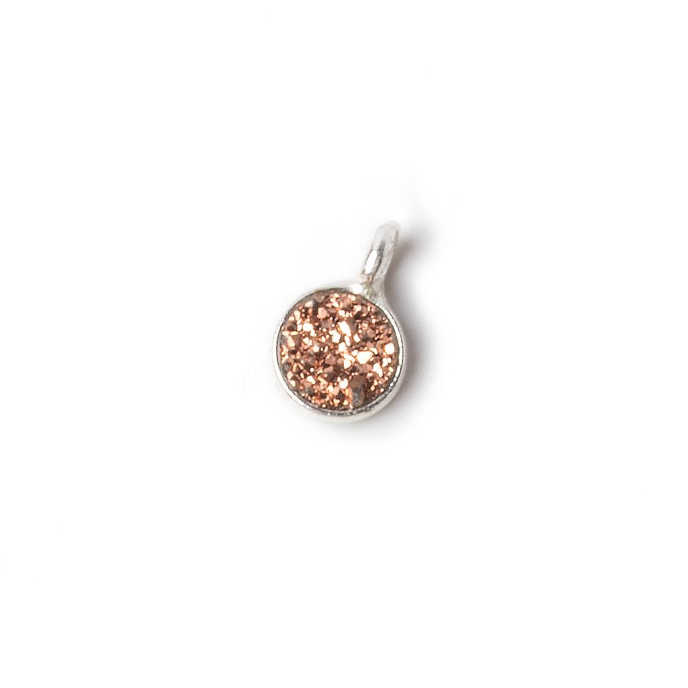 6mm Silver .925 Bezel Rose Gold Micro Drusy Coin Pendant 1 piece with side facing ring (ONLINE ORDER ONLY)