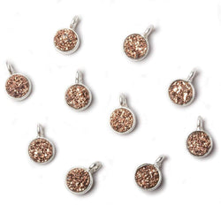 6mm Silver .925 Bezel Rose Gold Micro Drusy Coin Pendant 1 piece with side facing ring (ONLINE ORDER ONLY)