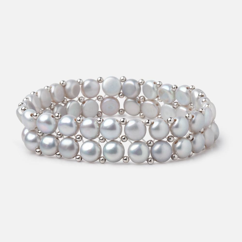 6mm Silver Double Drilled Button Pearls 7 inch 50 Beads (ONLINE ORDER ONLY)