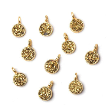 6mm Vermeil Bezel Gold Micro Drusy Coin Pendant 1 piece with side facing ring (ONLINE ORDER ONLY)