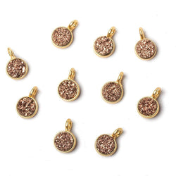 6mm Vermeil Bezel Rose Micro Drusy Coin Pendant 1 piece with side facing ring (ONLINE ORDER ONLY)
