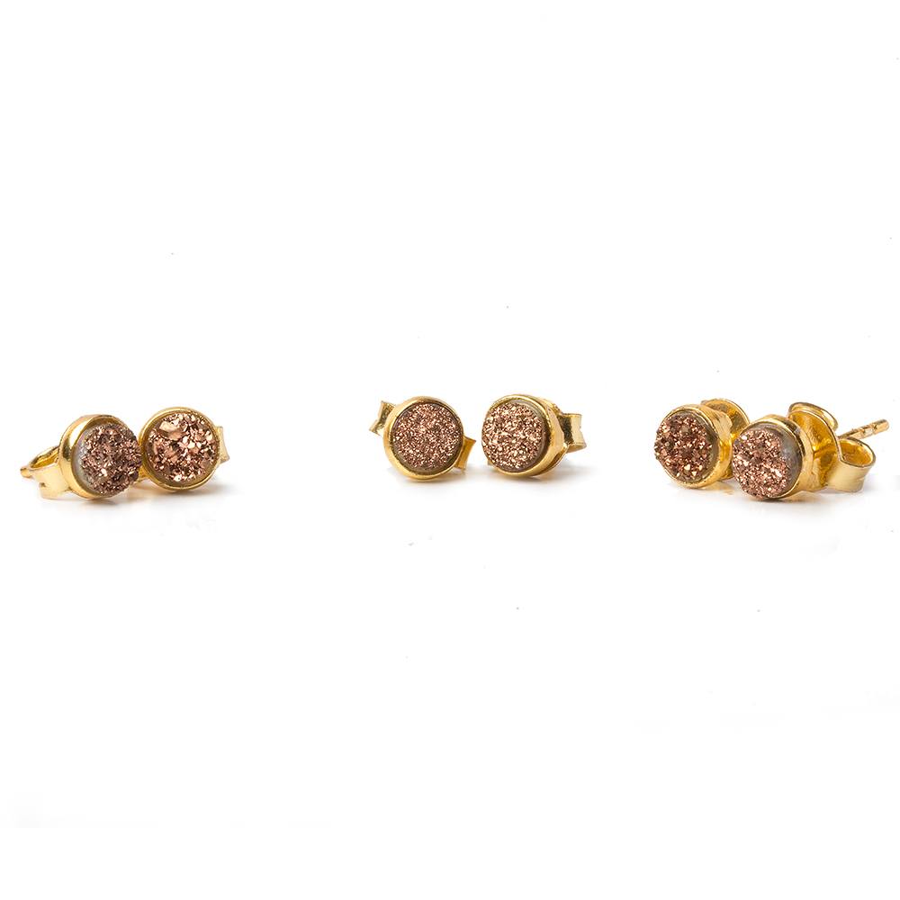 6mm Vermeil Bezel Rose Micro Drusy Coin Post Earring Set of 2 pieces (ONLINE ORDER ONLY)