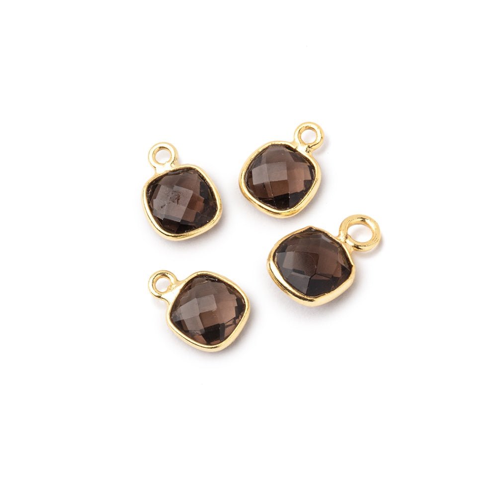 6mm Vermeil Bezel Smoky Quartz Faceted Cushion Focal Pendants Set of 4 pieces (ONLINE ORDER ONLY)