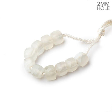 6mm White Moonstone 2mm Large Hole Faceted Cube Beads Set of 10 (ONLINE ORDER ONLY)