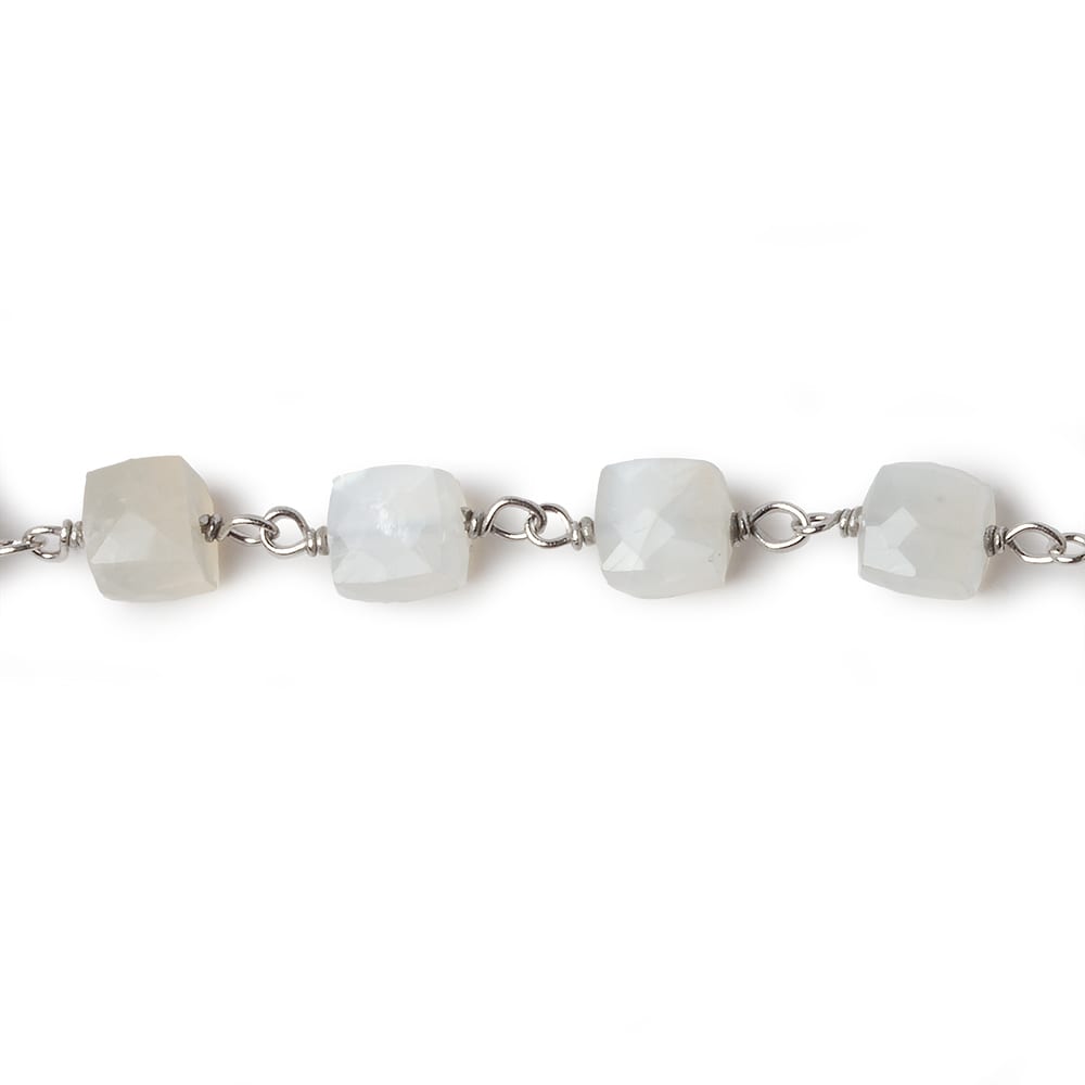 6mm White Moonstone faceted cube .925 Silver Chain by the foot 29 pieces (ONLINE ORDER ONLY)