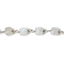 6mm White Moonstone faceted cube .925 Silver Chain by the foot 29 pieces (ONLINE ORDER ONLY)