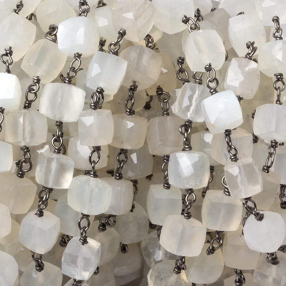6mm White Moonstone faceted cube Black Gold .925 Silver Chain by the foot 29 pieces (ONLINE ORDER ONLY)