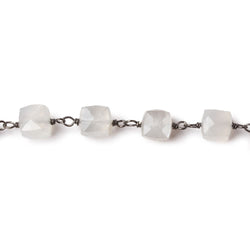 6mm White Moonstone faceted cube Black Gold .925 Silver Chain by the foot 29 pieces (ONLINE ORDER ONLY)