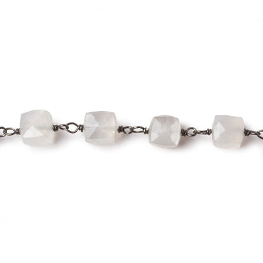 6mm White Moonstone faceted cube Black Gold .925 Silver Chain by the foot 29 pieces (ONLINE ORDER ONLY)
